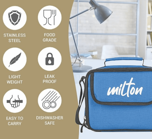 MILTON New Steel Combi Lunch Box, 3 Containers and 1 Tumbler with Jacket, Set of 4, Black | Food Grade | Light Weight | Dishwasher Safe | Easy to Carry | Leak Proof - Image 4